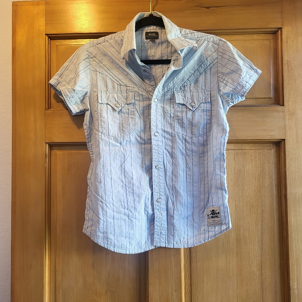 G-Star Light Blue Stipped Button Down Shirt